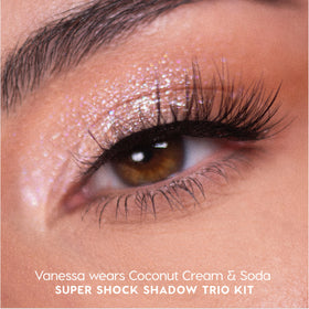 ColourPop Coconut Cream & Soda Extra Ice swatch reveals opal shimmer for bright, luminous lids.