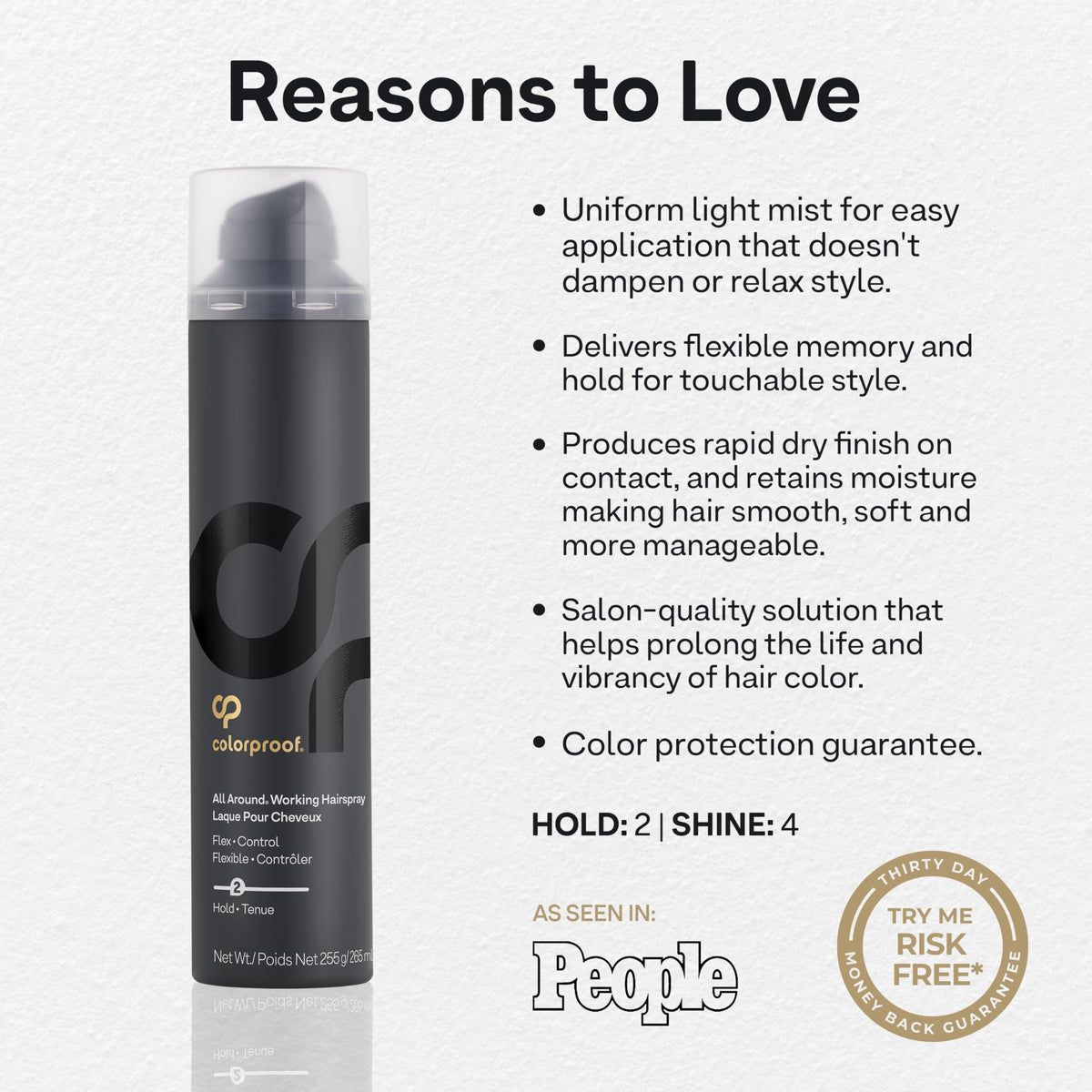 ColorProof All Around Working Hair Spray layered-hair-hold demonstrates restyle readiness.