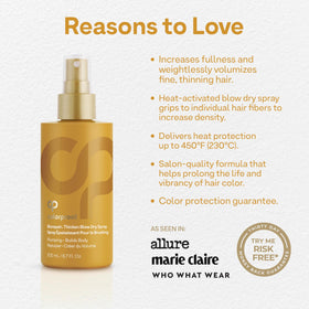 ColorProof Biorepair Thicken Blow Dry Spray label highlights color-safe formula and vegan, cruelty-free features.
