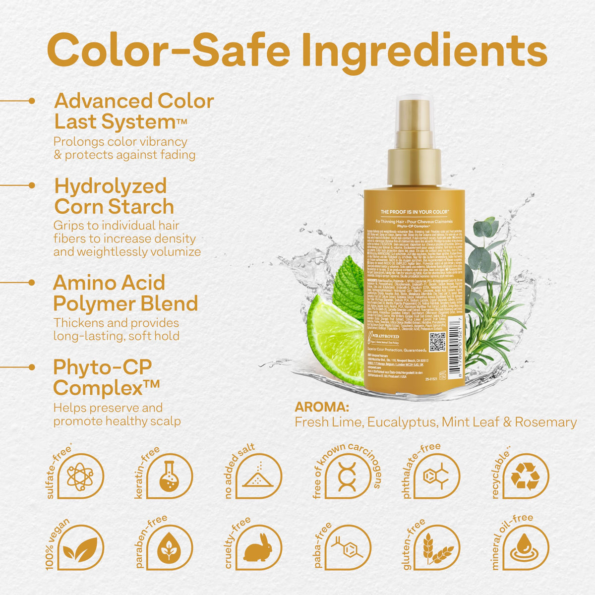 ColorProof Biorepair Thicken Blow Dry Spray nozzle stream demonstrates even distribution for lasting lift.