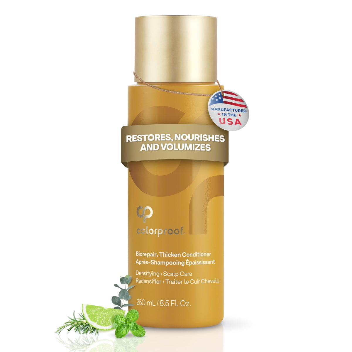 ColorProof Biorepair Thicken Conditioner bottle being poured for lightweight volume
