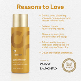 Creamy lather from ColorProof Biorepair Thicken Shampoo on scalp.