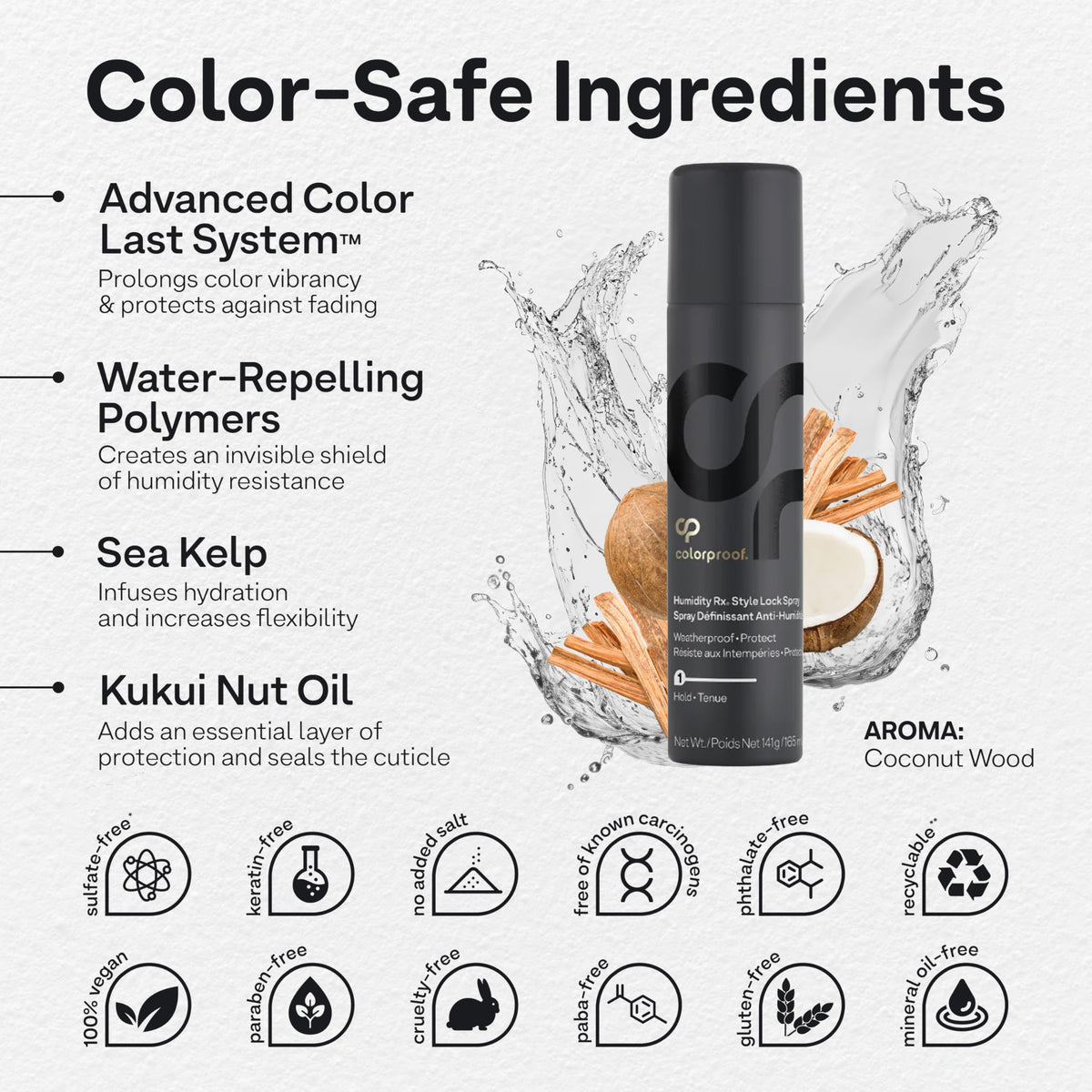 ColorProof Humidity Rx fine mist spray dispersing evenly for a frizz-free finish.