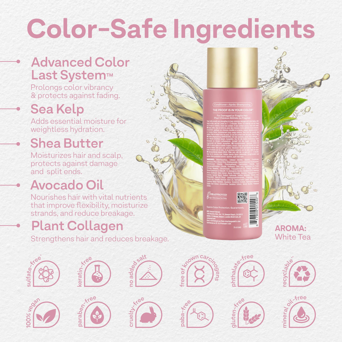 Colorproof Smooth Conditioner label close-up highlights vegan sulfate-free formula