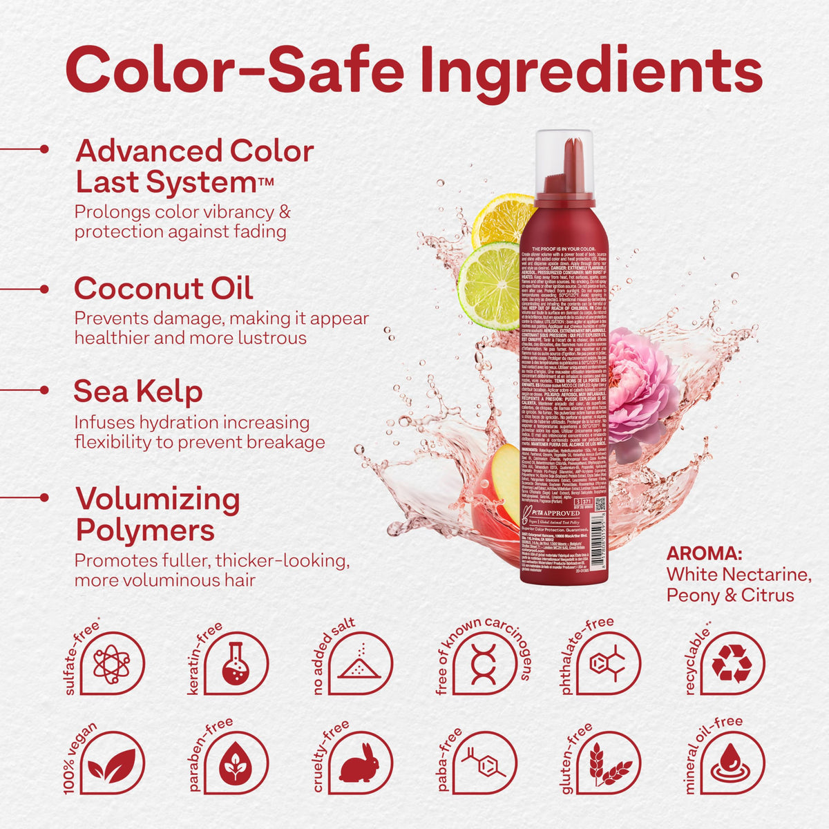 ColorProof SuperPlump bottle pump shows easy application for voluminous styling.