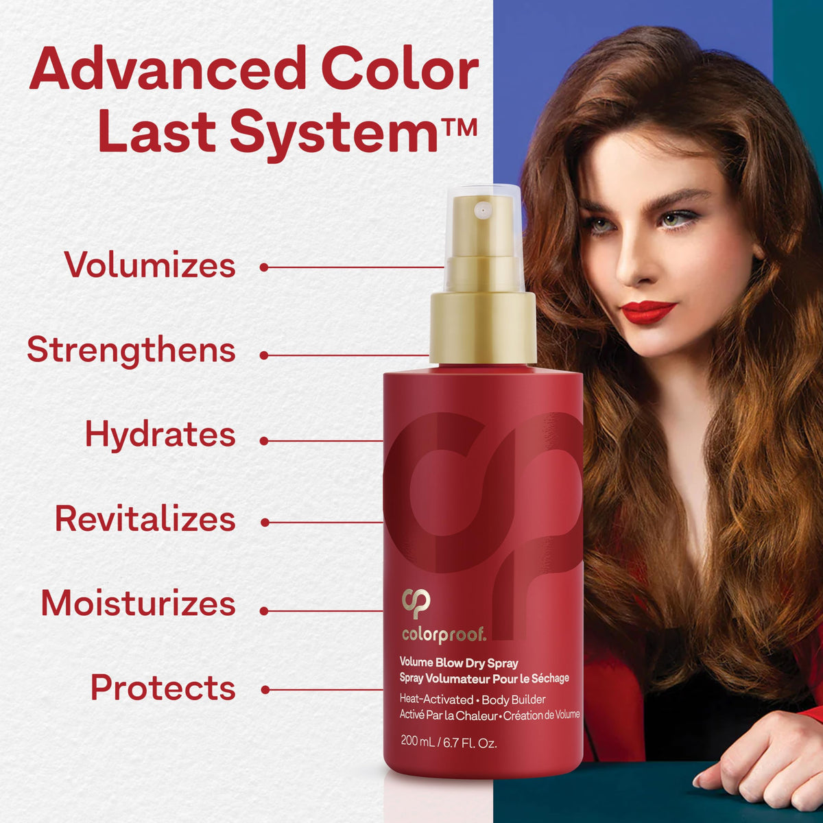 ColorProof Volume Blow Dry Spray delivers a White Nectarine aroma.