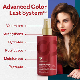 ColorProof Volume Blow Dry Spray delivers a White Nectarine aroma.