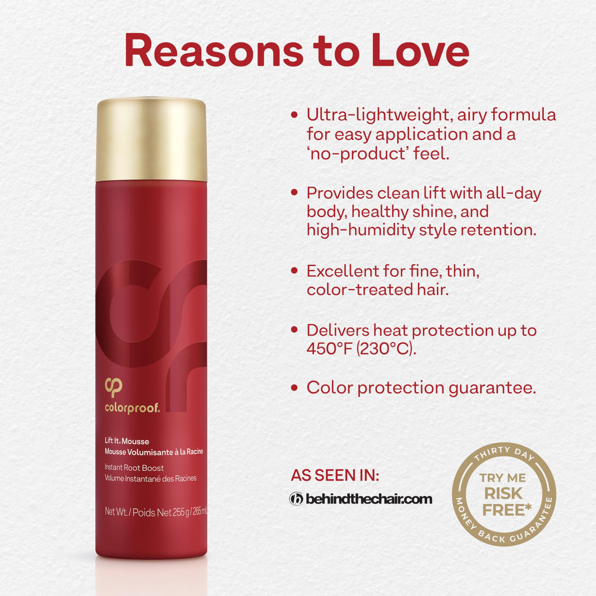 ColorProof Volume Lift It Mousse applied to damp hair in sections for easy styling