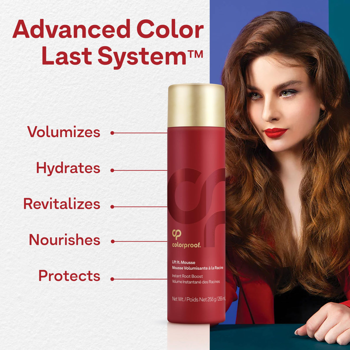 ColorProof Volume Lift It Mousse with White Nectarine scent for refreshing styling