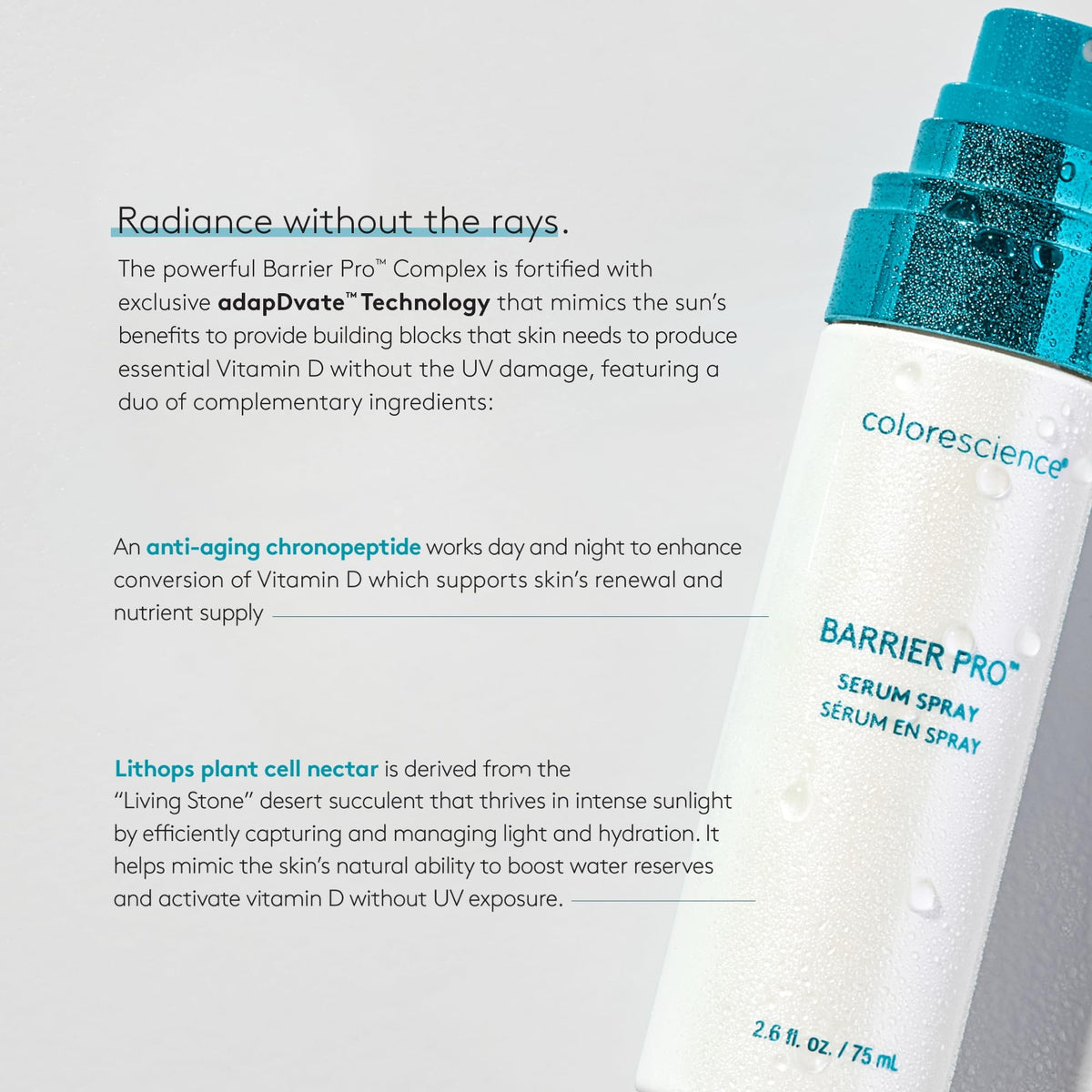 Colorescience Barrier Pro Microbiome Serum Spray being dispensed highlights quick absorption.