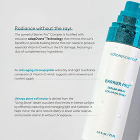 Colorescience Barrier Pro Microbiome Serum Spray being dispensed highlights quick absorption.