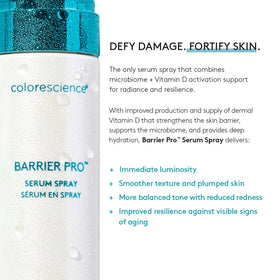 Colorescience Barrier Pro Microbiome Serum Spray mist in hand illustrating easy application.