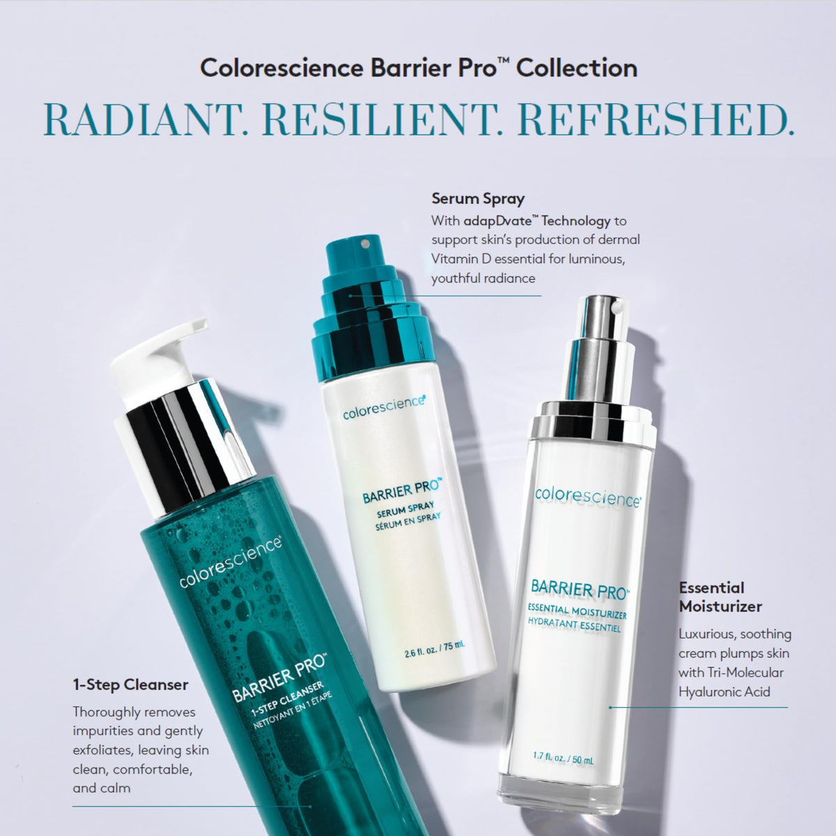 Colorescience Barrier Pro Microbiome Serum Spray packaging on display signaling barrier support potential.