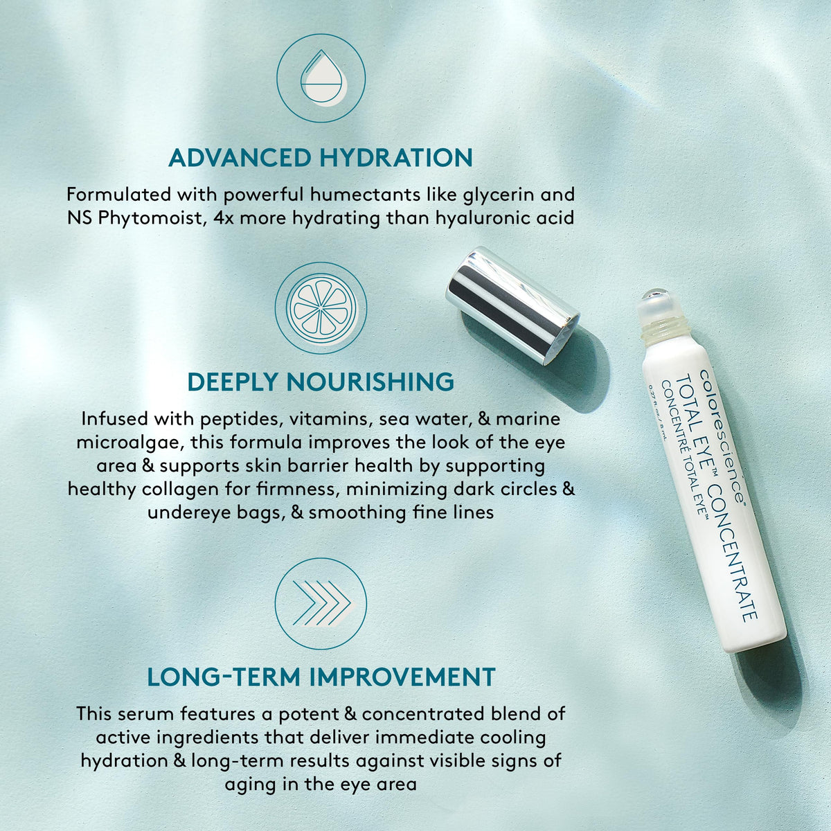 Colorscience Total Eye Concentrate Serum application demonstrating lightweight hydration around the eyes