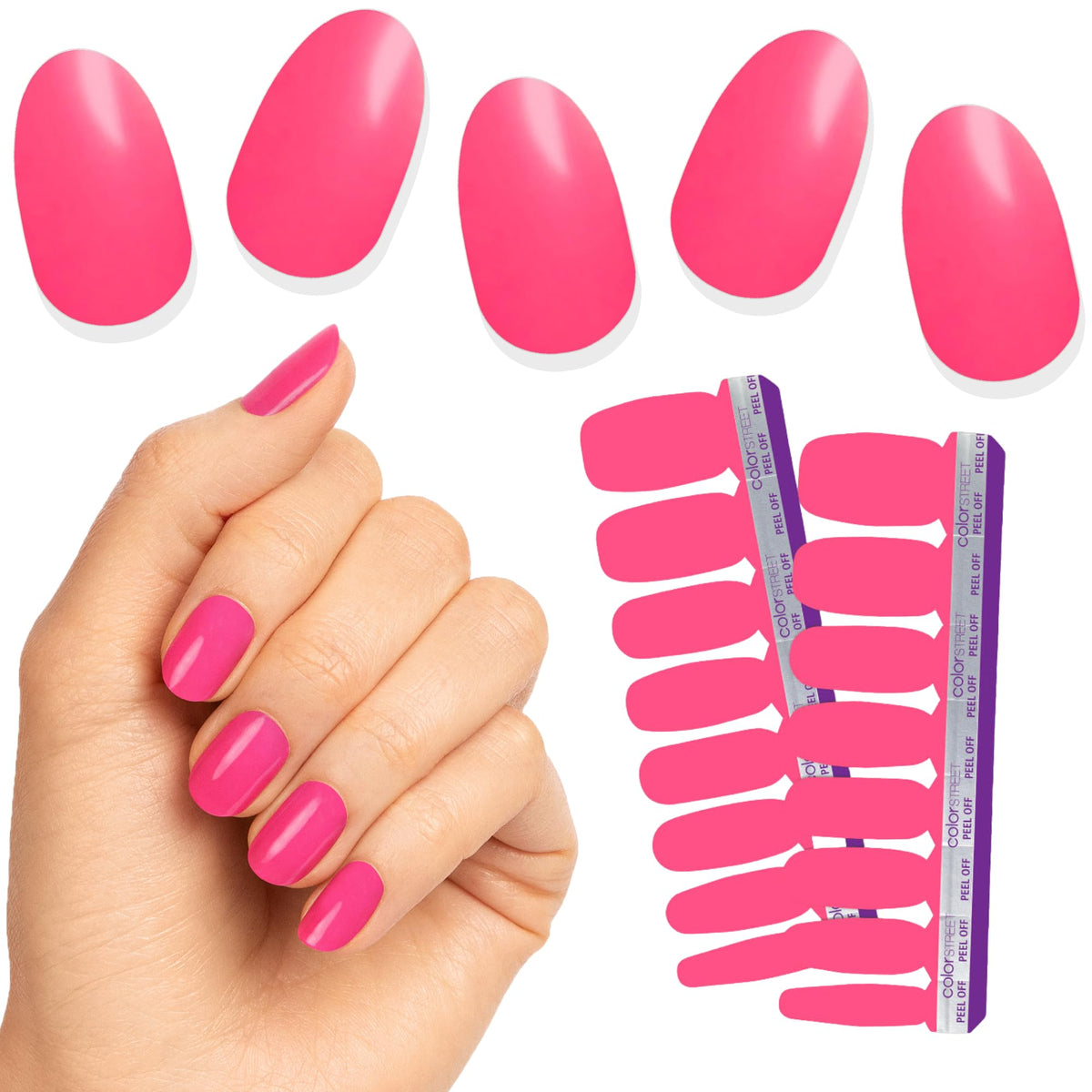 Color Street Watermelon Session close-up showing a vibrant watermelon pink creme finish for a fresh manicure.