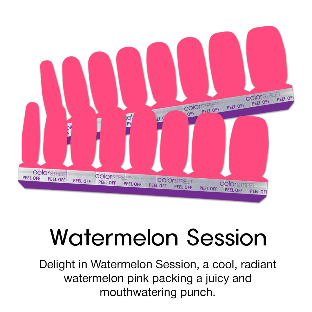 Color Street Watermelon Session creme finish swatch, smooth glossy look for a polished professional manicure.