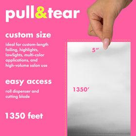 Colortrak waste-elimination foil roll demonstrates economical sizing for varied client styles.