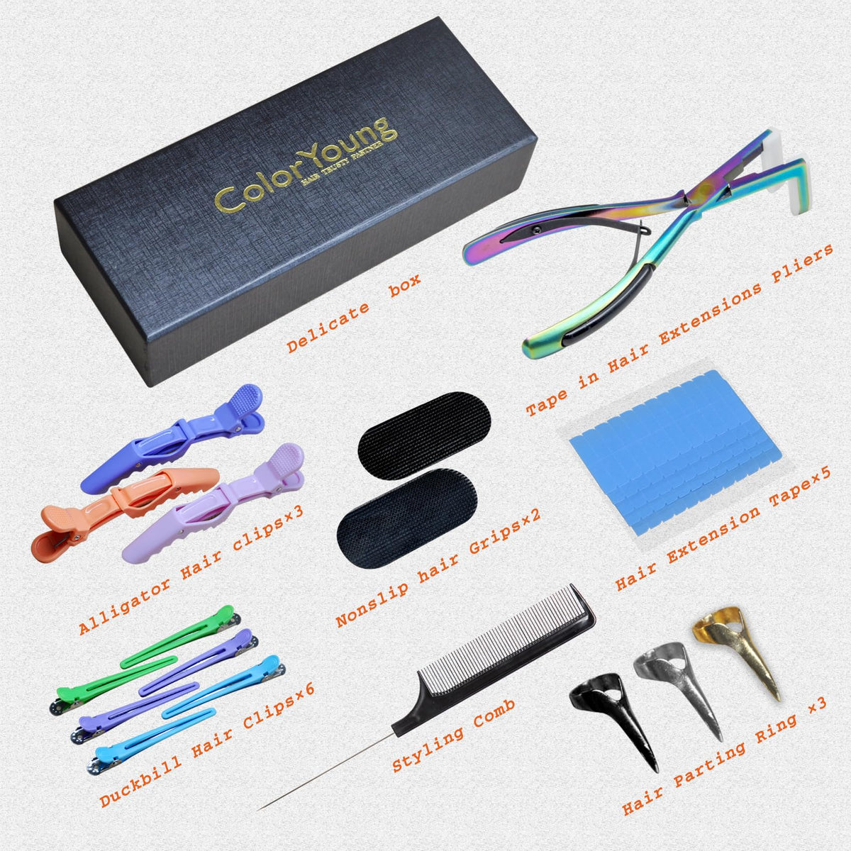 ColorYoung duck billed hair clips kit keeps extensions aligned during application.