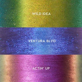 ColourPop BFF Ventura Blvd eyeliner swatch showing cobalt blue to purple chrome