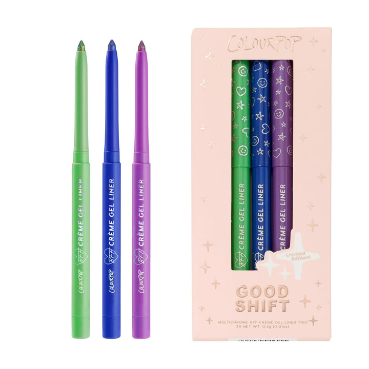 ColourPop BFF Wild Idea eyeliner swatch showing lime to teal chrome finish