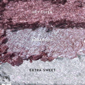 ColourPop Milk Tea and Boba Trio swatches show three glittery shades