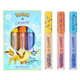 ColourPop Pokémon Evolution gloss trio tube closeup highlighting glossy, hydrated lips.
