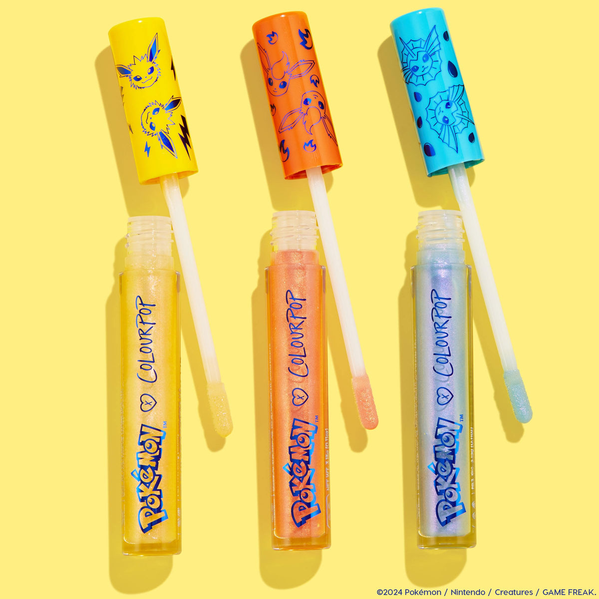 ColourPop Pokémon Evolution gloss trio packaging on display highlighting collectible appeal.