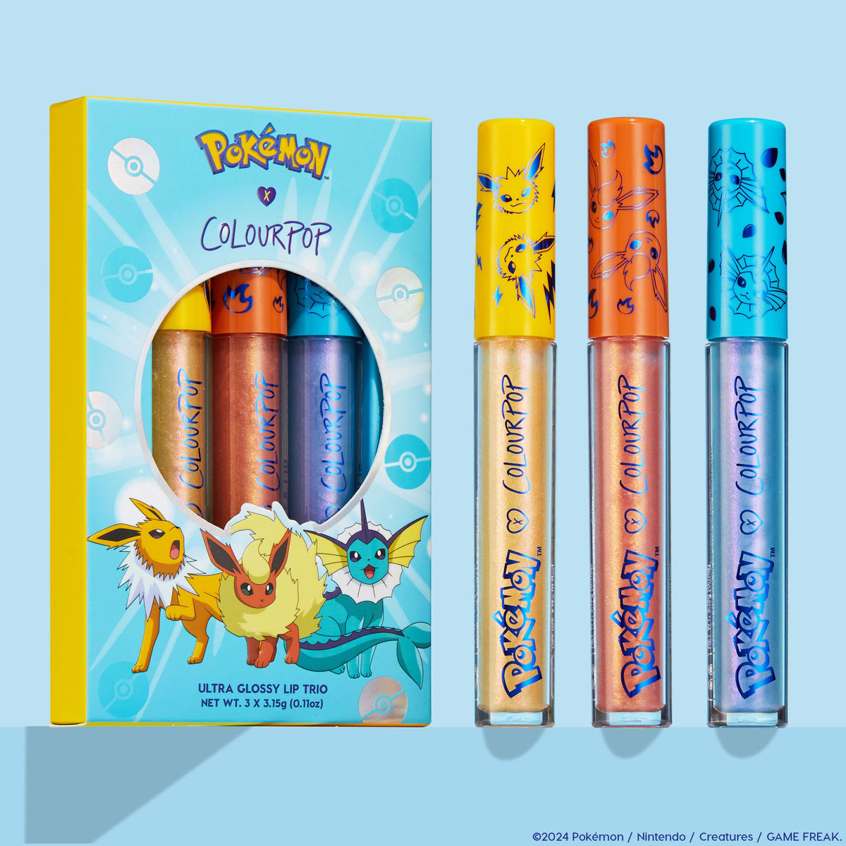 ColourPop Pokémon Evolution lip gloss trio application demonstrating cushiony comfort.
