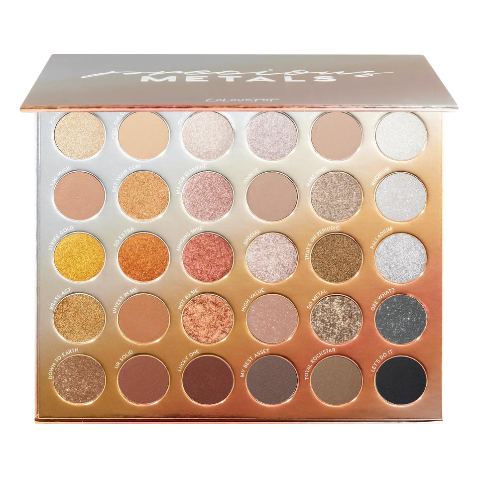 ColourPop Precious Metals palette open view showing versatile shade options for day to night looks.