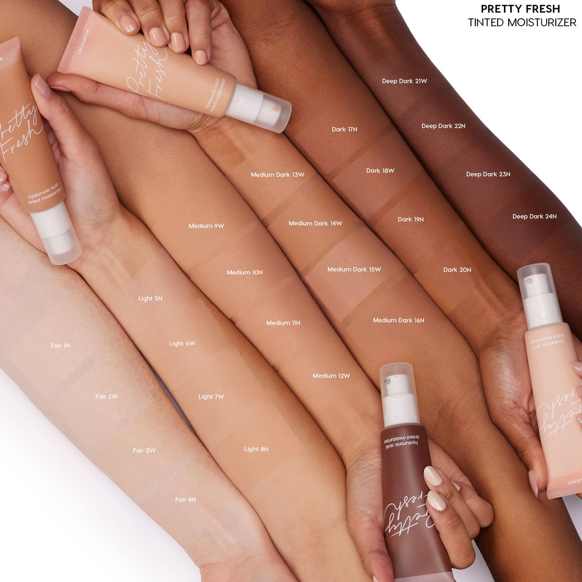 ColourPop Pretty Fresh swatches demonstrate true shade match and dewy radiance.
