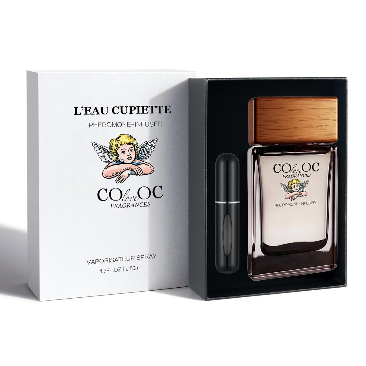 COLOVEOC Cupiette bottle front, premium pheromone-infused cologne for confident daily wear.