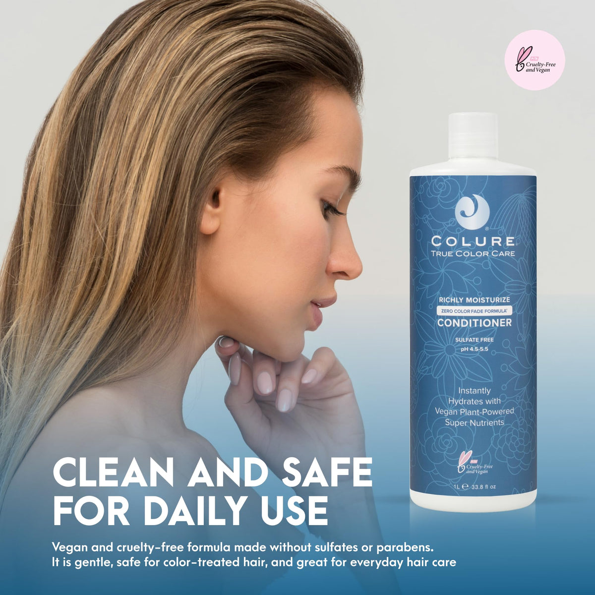 COLURE Richly Moisturize Conditioner applied to hair for natural shine