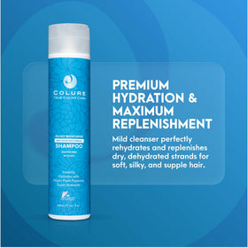 COLURE Richly Moisturize Shampoo bottle-back highlights color protection and vegan nourishment.