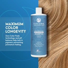 COLURE Richly Moisturize Shampoo color protection scene emphasizes pigment retention and shine.