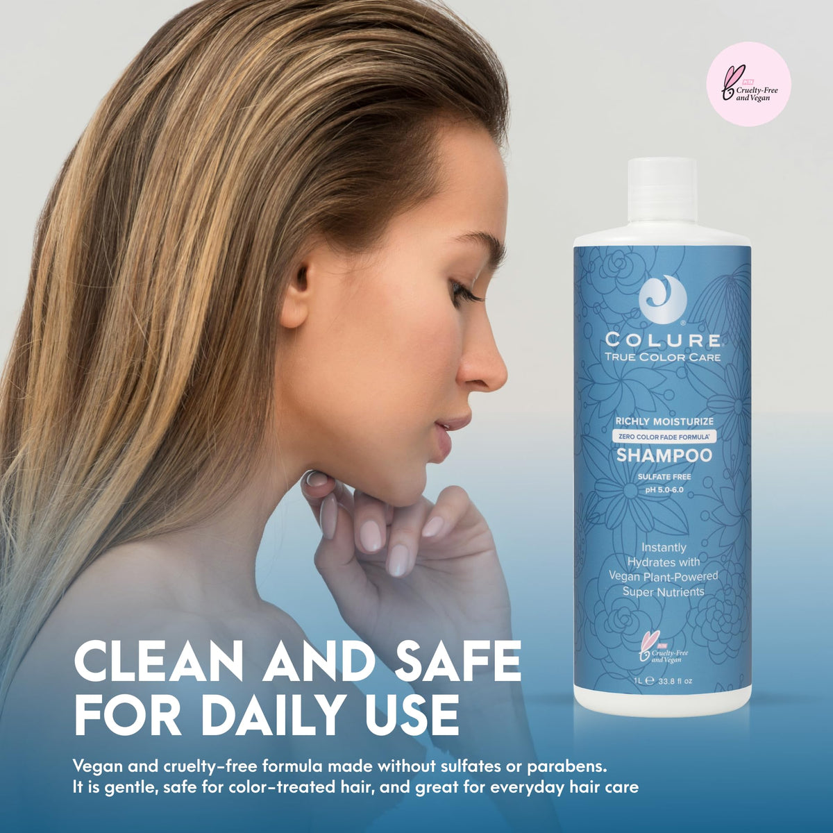 COLURE Richly Moisturize Shampoo wet hair glow captures lasting moisture and manageability.
