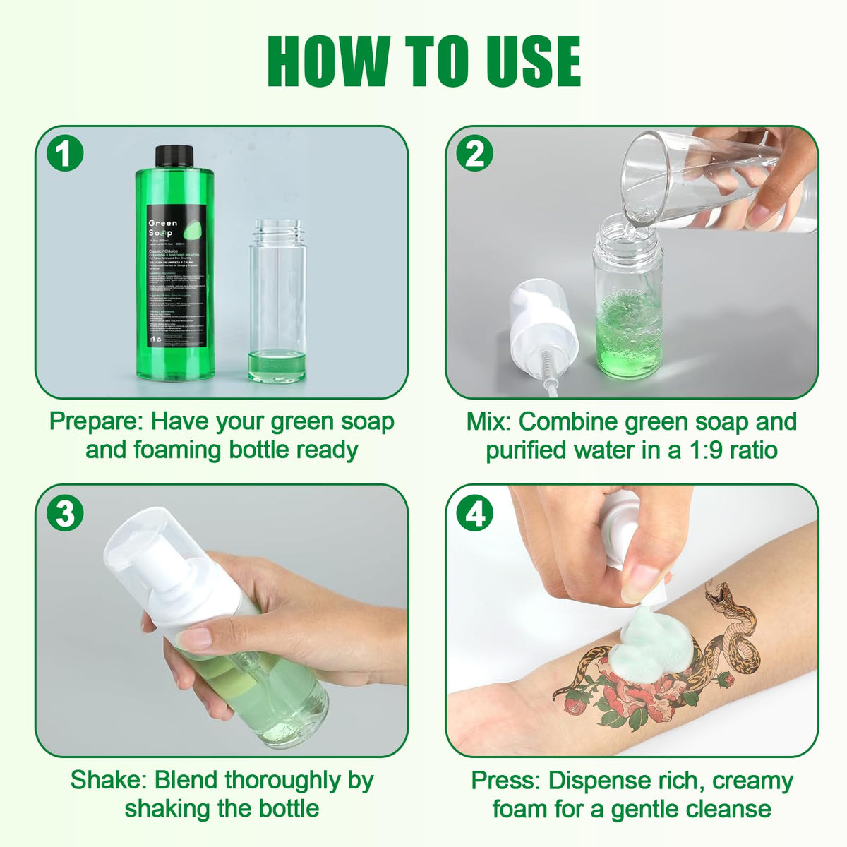Leak-proof foaming bottle reduces spills and waste.