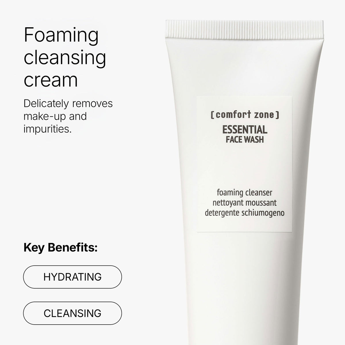 Comfort Zone Essential Face Wash foam-lather delivers gentle cleansing.