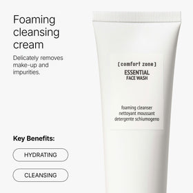 Comfort Zone Essential Face Wash foam-lather delivers gentle cleansing.