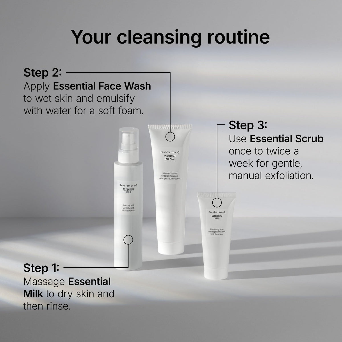 Comfort Zone Essential Face Wash in hand ready for cleansing.