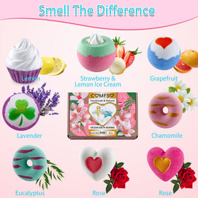 Comfso heart bath bomb with romantic styling and calming aromas for a spa night.