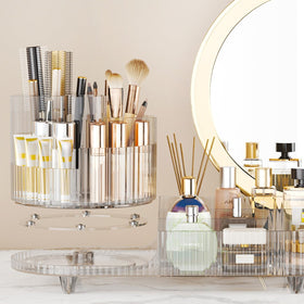 COMFYROOM clear display case for cosmetics on the countertop