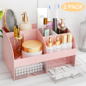 COMFYROOM cosmetic storage on vanity with transparent drawers for quick access.