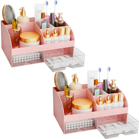 COMFYROOM makeup organizer with drawers in pink, keeps cosmetics neatly organized and accessible.