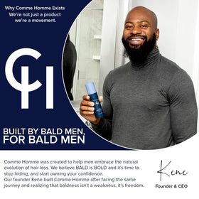 Comme Homme bald men grooming routine demonstrates confident, bold look.