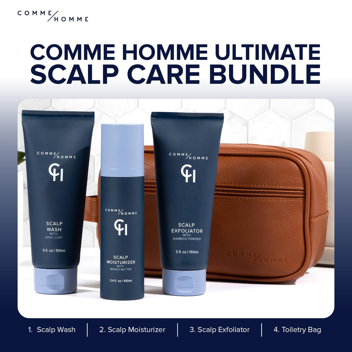 Comme Homme Hydrating Scalp Wash after use shows calm scalp and clean skin.