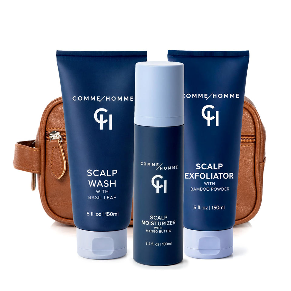 Comme Homme Hydrating Scalp Wash bottle delivers lasting moisture for bald men.