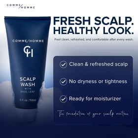 Comme Homme Hydrating Scalp Wash jar lid close-up emphasizing aloe hydration.