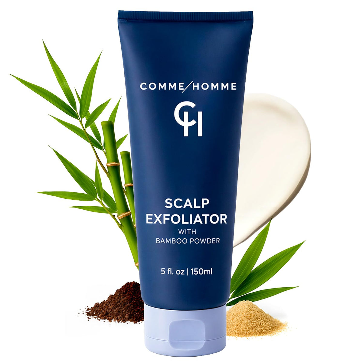 Comme Homme scalp exfoliator with bamboo powder delivers a deep cleanse for the scalp.