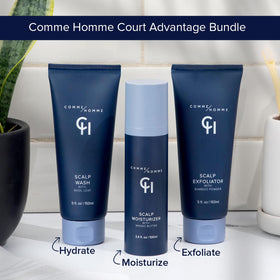 Comme Homme 5 oz bottle showcases premium scalp care packaging.