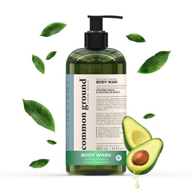 COMMON GROUND natural body wash with avocado oil extracts for balanced hydration.